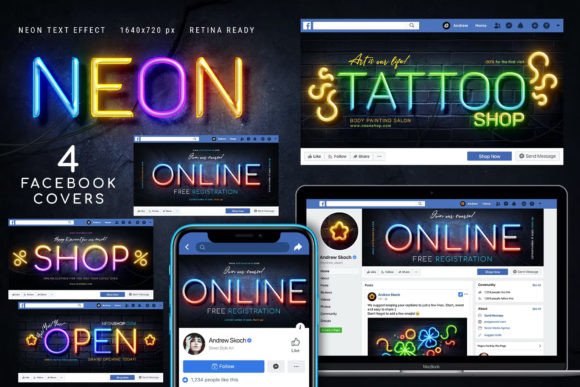 Download Neon Facebook Covers - 4 PSD - Psd Collection