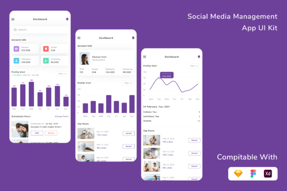 Download Social Media Management App UI Kit - Social media management Collection